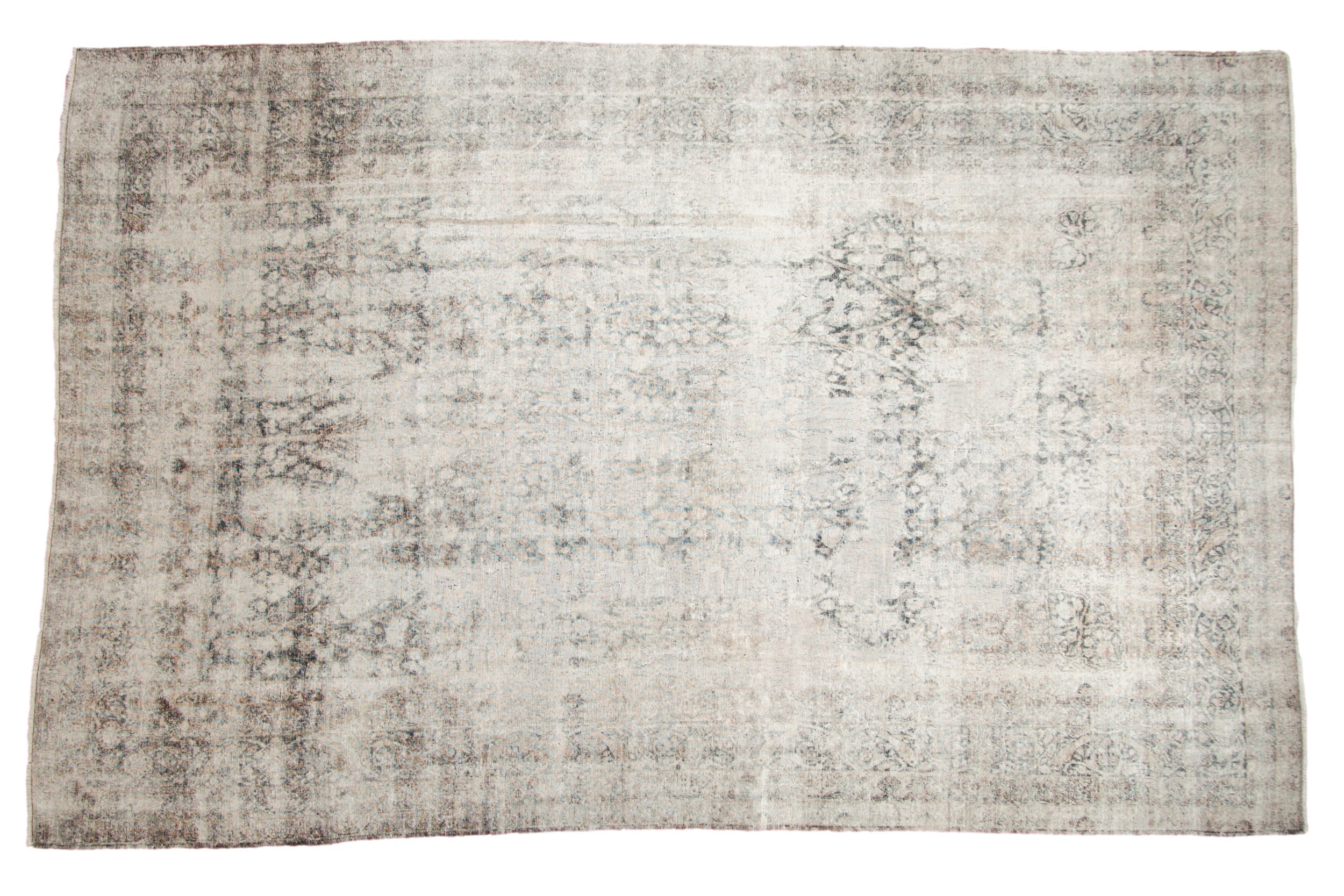 Antique Distressed Kerman Carpet 8.5x13.5, hand-knotted one of a kind piece