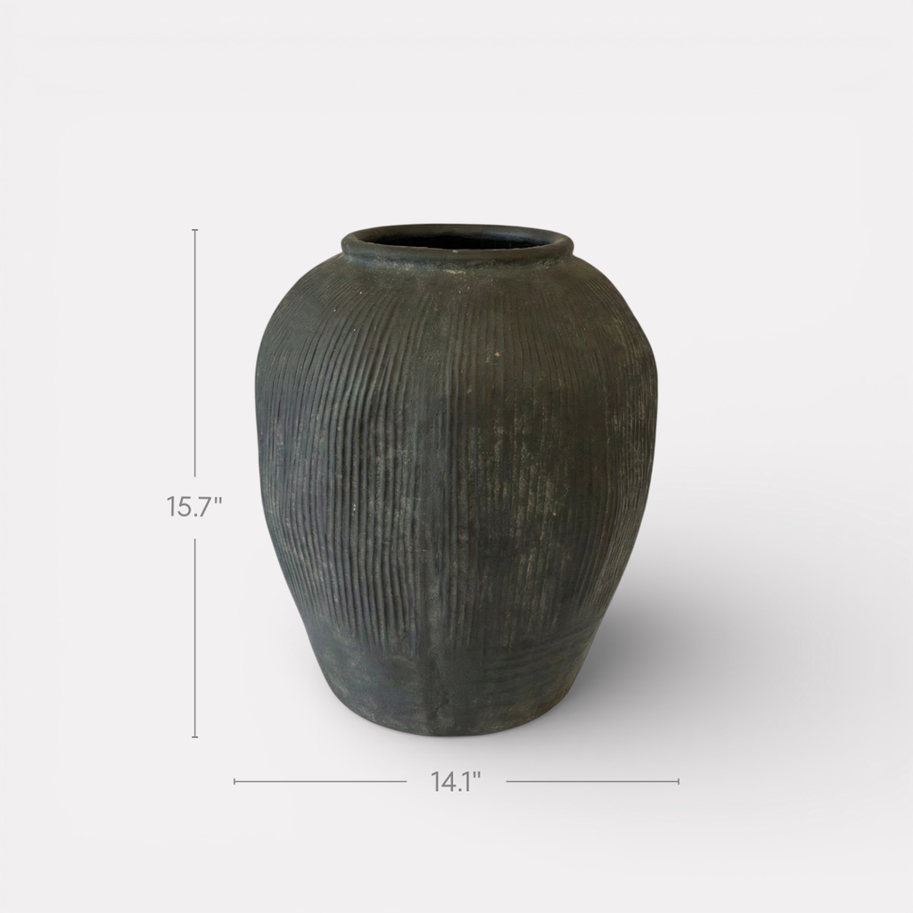 Pompeii Terranova, Fiber Clay Vessel in Weathered Black, Aged Gray, or Antique Umber, 14.1"D x 15.7"H