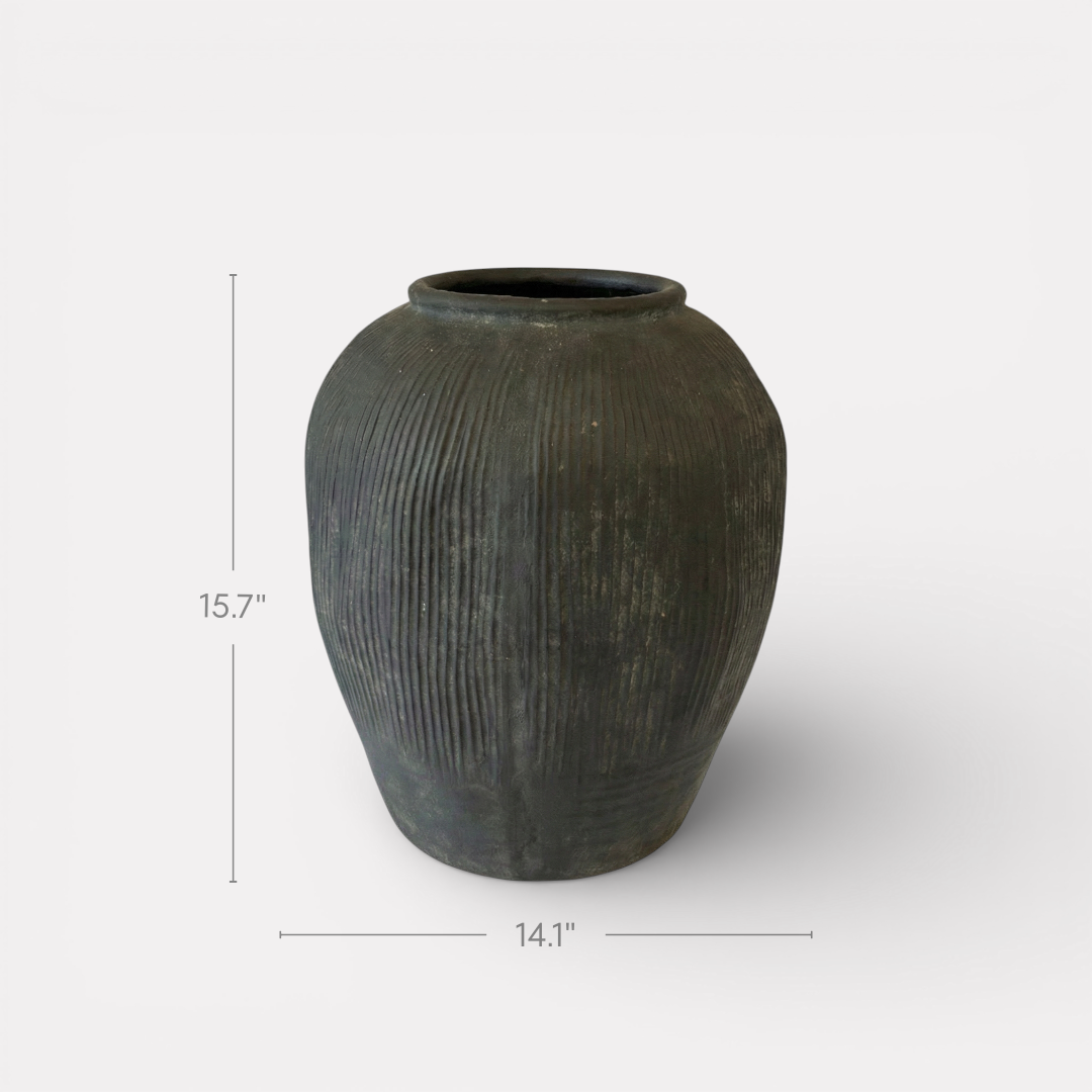 Pompeii Terranova, Fiber Clay Vessel in Weathered Black, Aged Gray, or Antique Umber, 14.1"D x 15.7"H