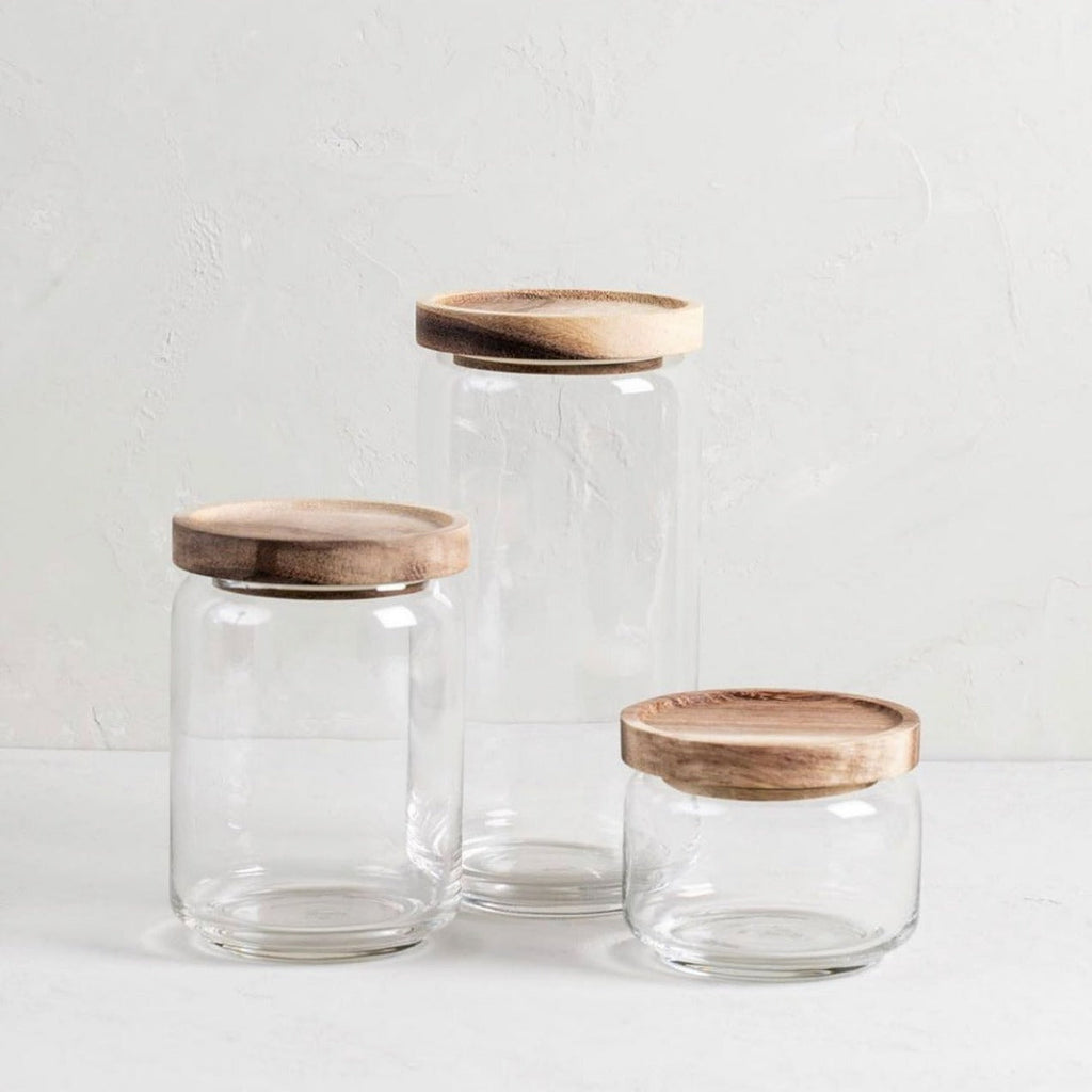 Glass Container with Acacia Lid Medium