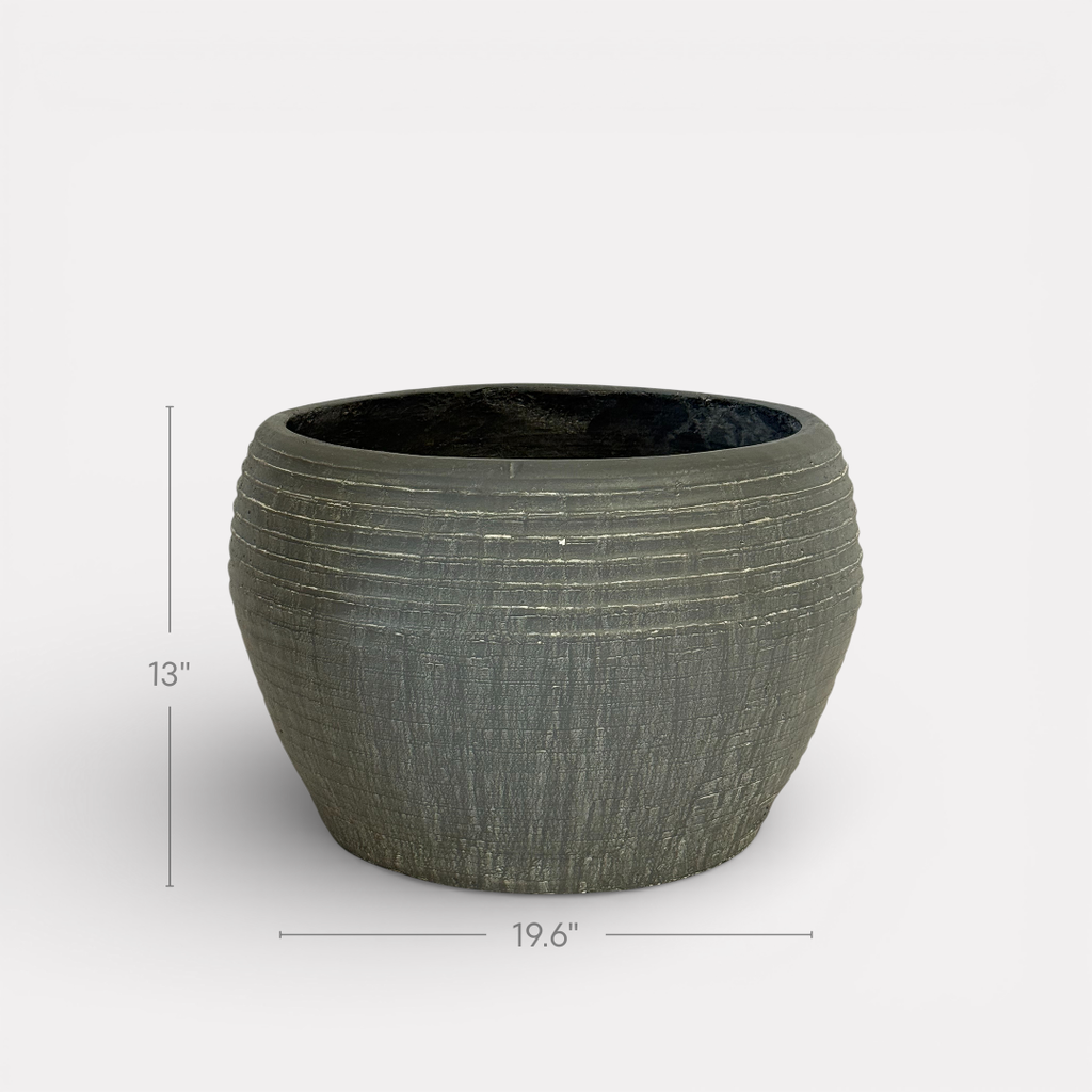 Sahara Fiber Clay Planter, Hand-painted in Earthly Gray, 19.6"D x 13"H