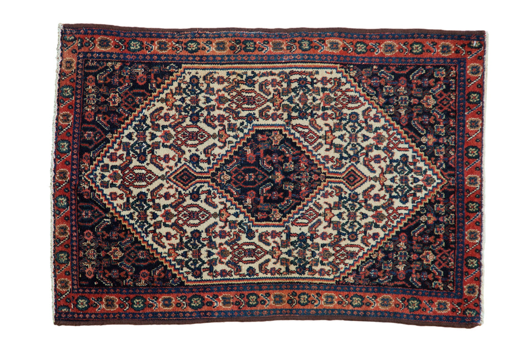 Vintage Senneh Rug 2x3, hand-knotted one of a kind piece