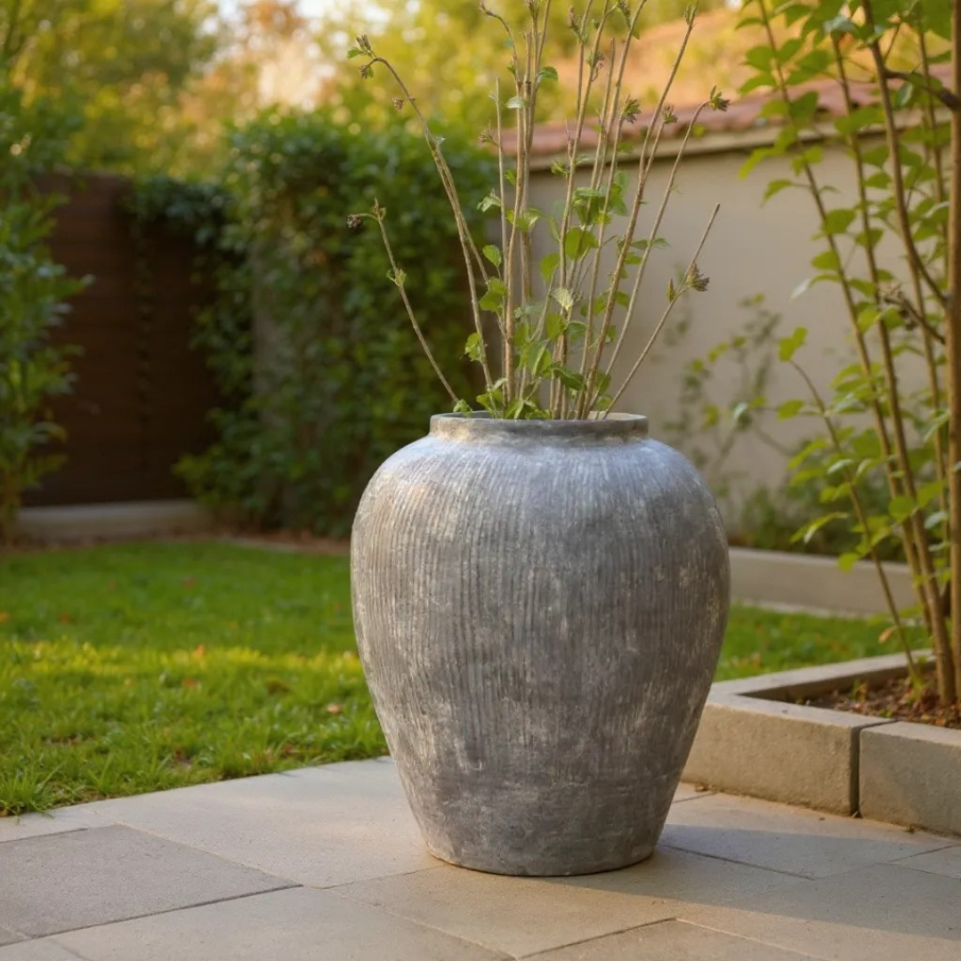 Pompeii Terranova, Fiber Clay Vessel in Aged Gray, Weathered Black or Antique Umber, 15"D x 16"H