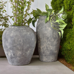 Pompeii Colossus, Fiber Clay Vessel in Aged Gray, Weathered Black or Burnt Sienna, 11"D x 20"H