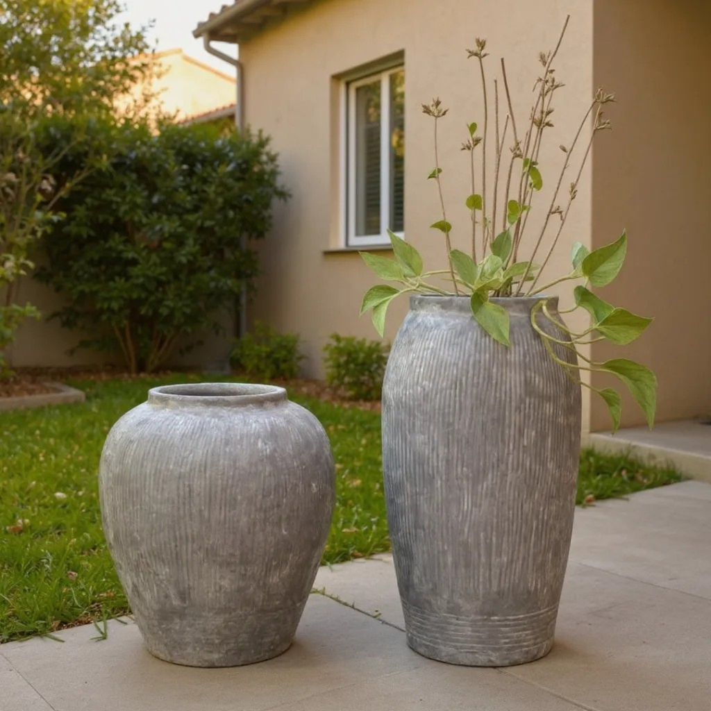 Pompeii Colossus, Fiber Clay Vessel in Aged Gray, Weathered Black or Burnt Sienna, 11"D x 20"H