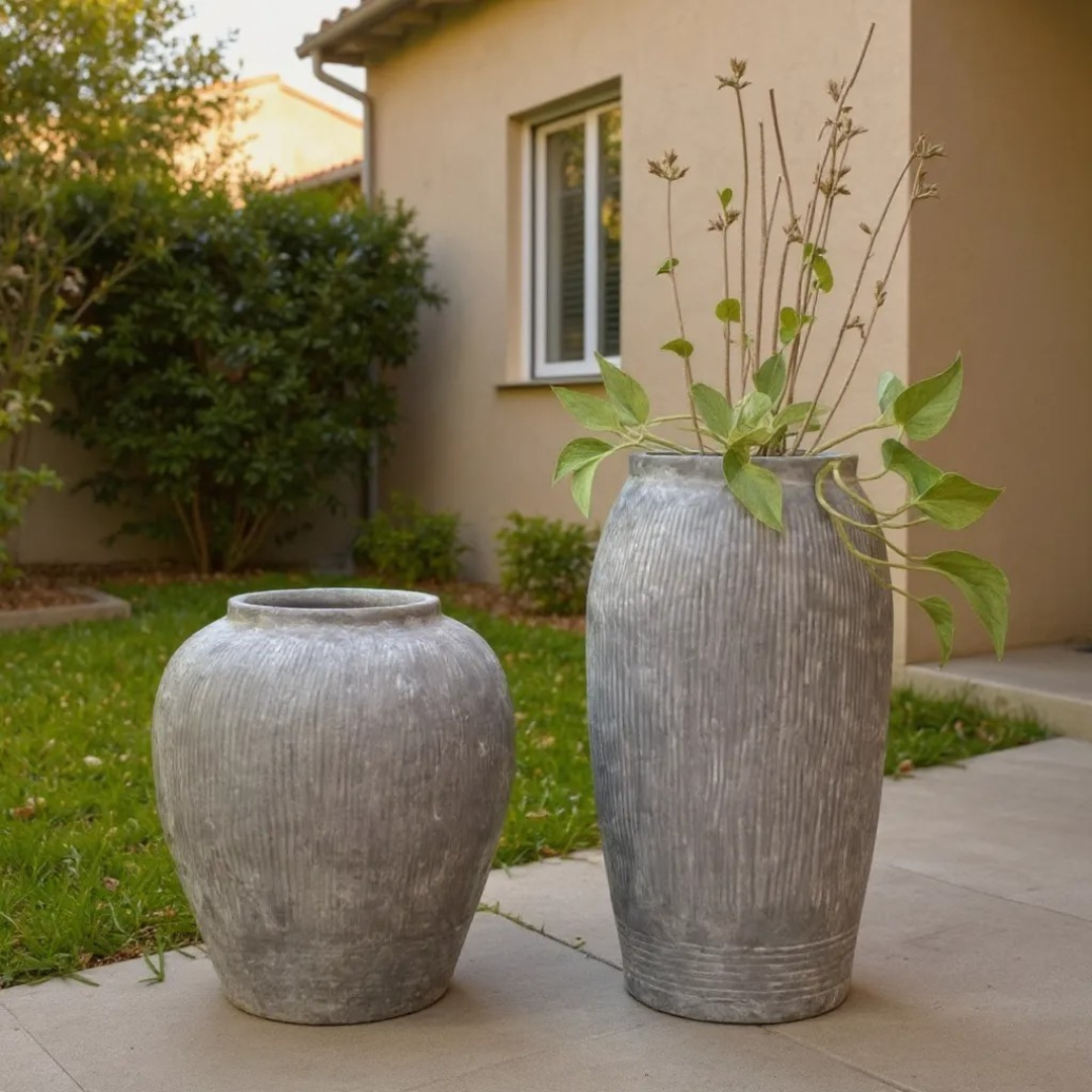 Pompeii Terranova, Fiber Clay Vessel in Aged Gray, Weathered Black or Antique Umber, 15"D x 16"H