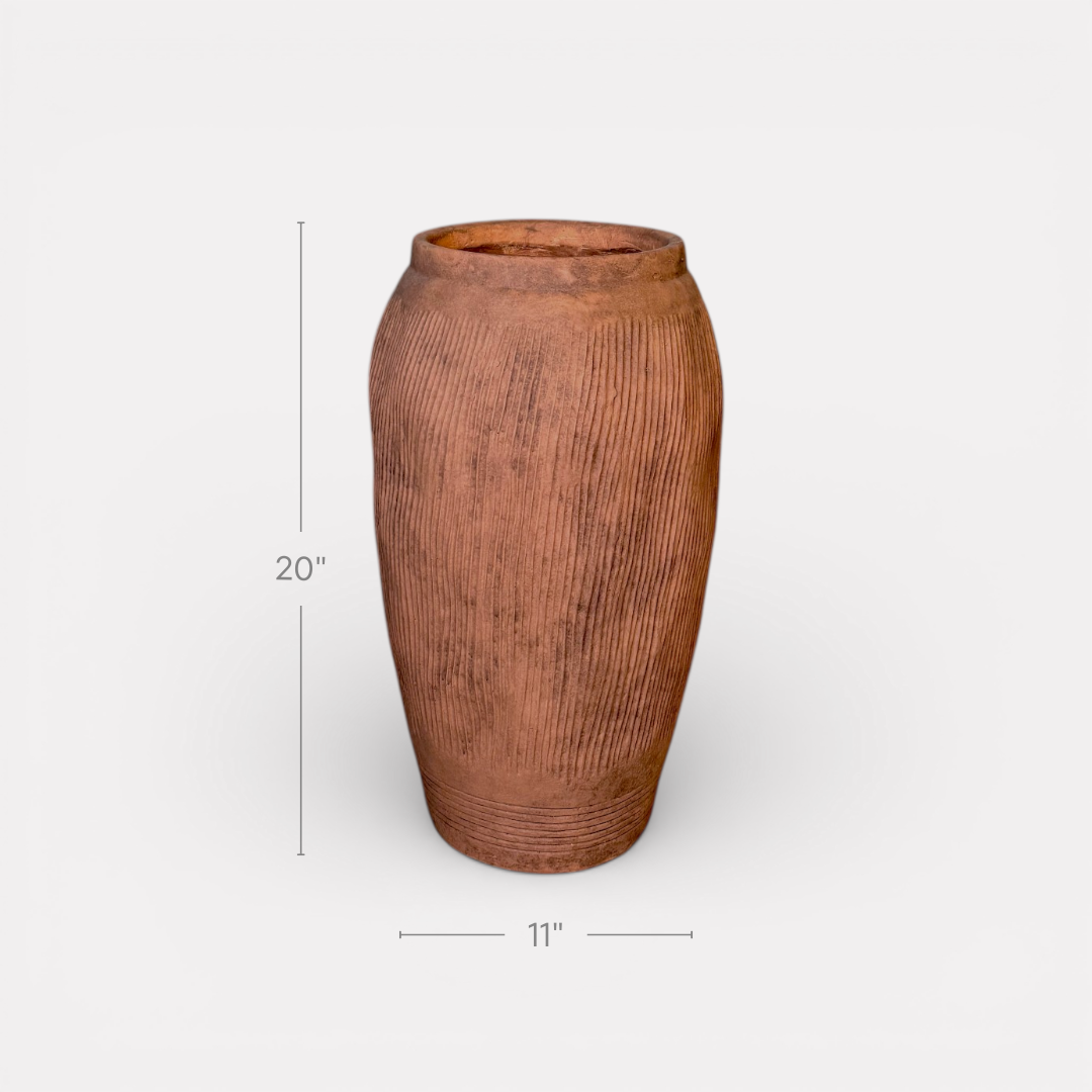 Pompeii Colossus, Fiber Clay Vessel in Burnt Sienna, Weathered Black or Aged Gray, 11"D x 20"H