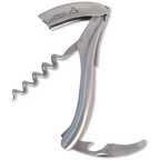 Brushed stainless corkscrew with lever and spiral opened out