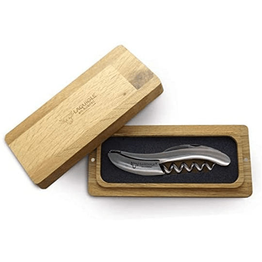 All-steel corkscrew in an open French oak gift box