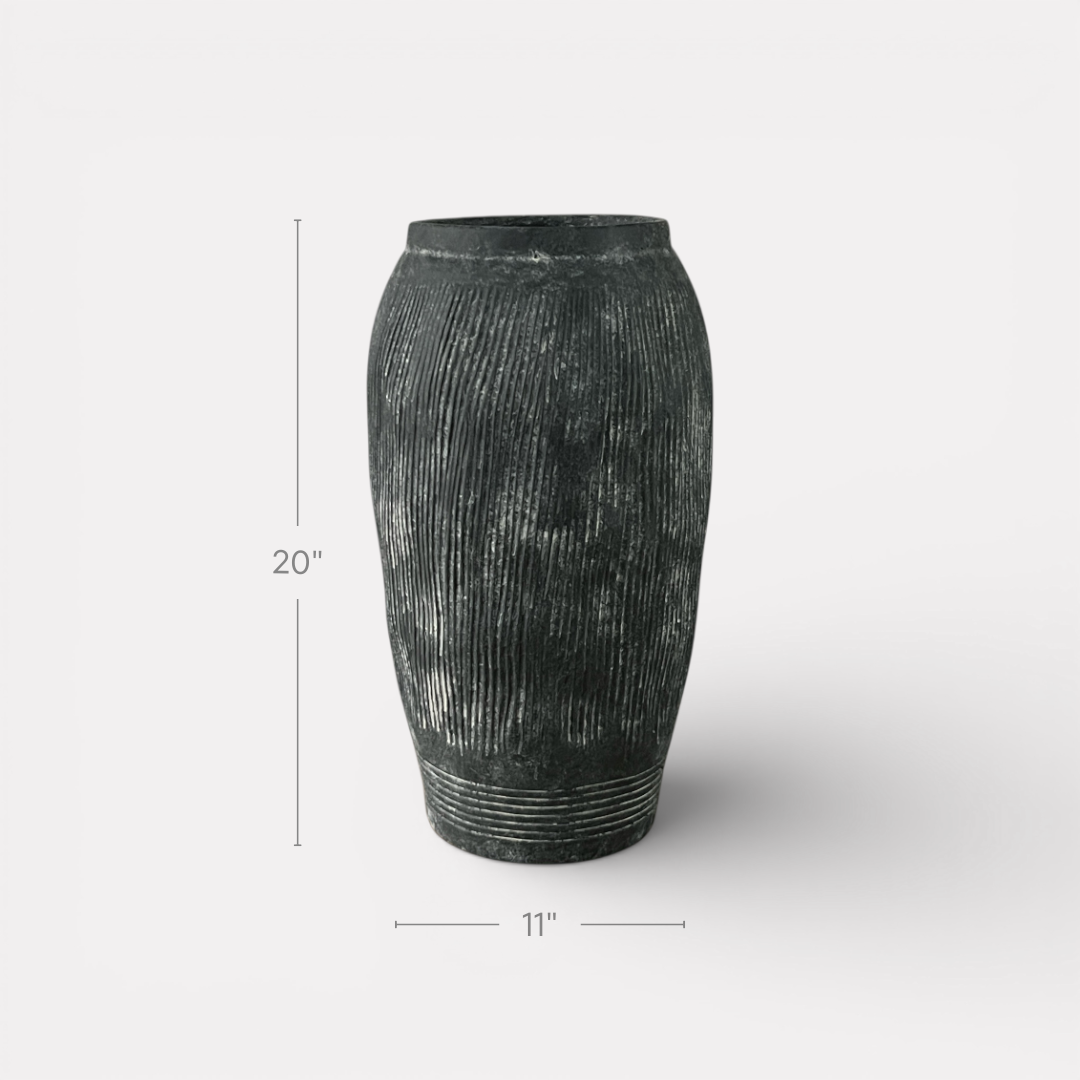 Pompeii Colossus, Fiber Clay Vessel in Weathered Black, Burnt Sienna or Aged Gray 11"D x 20"H
