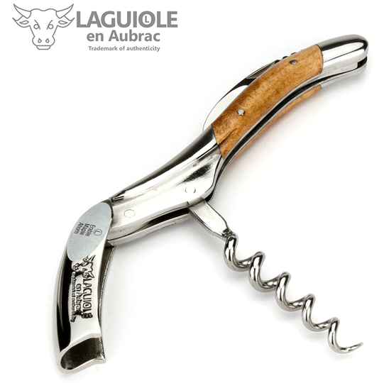 Corkscrew with spiral fully open showing the polished lever