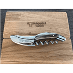 Solid horn corkscrew resting on the engraved Laguiole en Aubrac oak lid