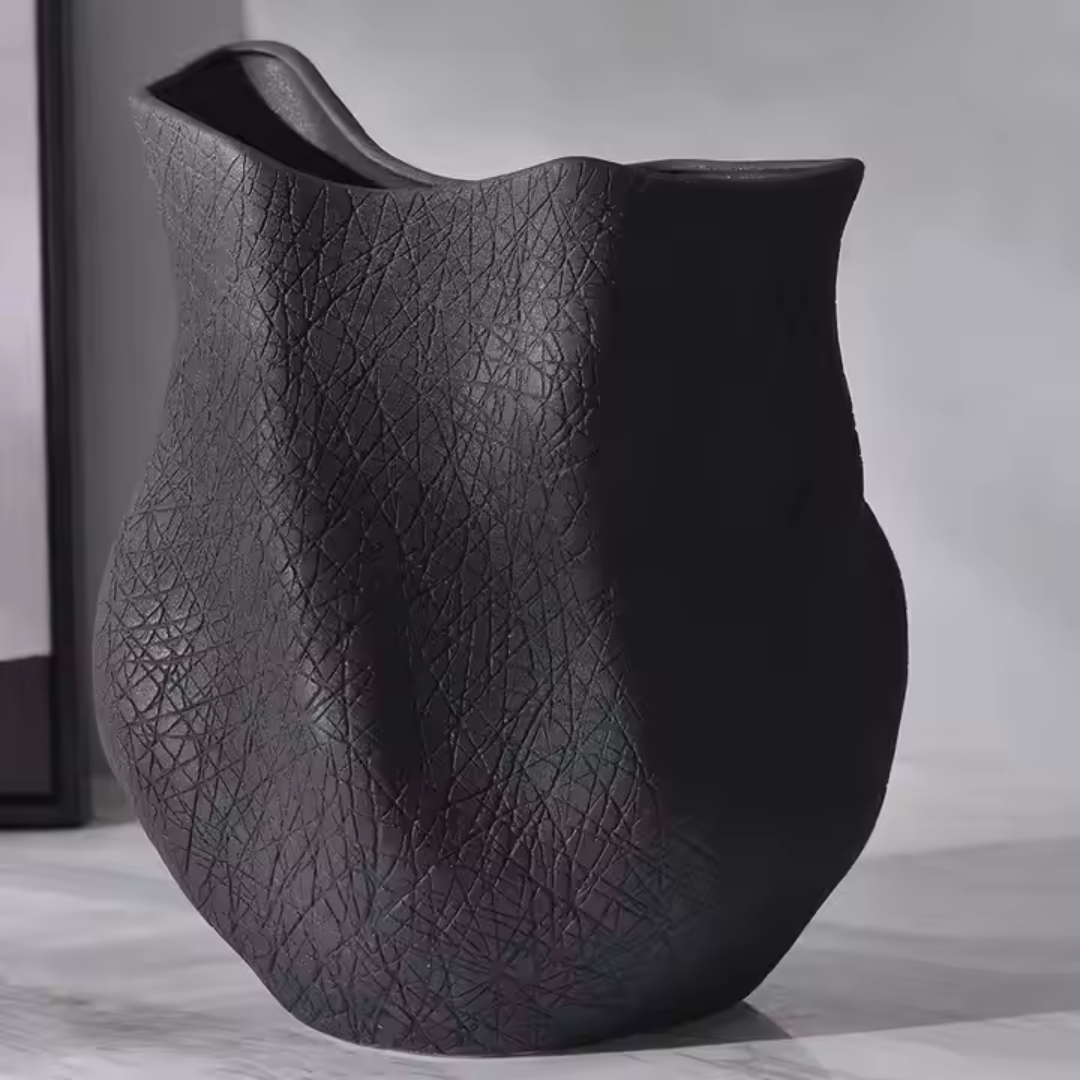 Everest Terracotta Vessel, Hand-painted in Jet Black or Linen White, 11.4"L x 10"W x 13"H
