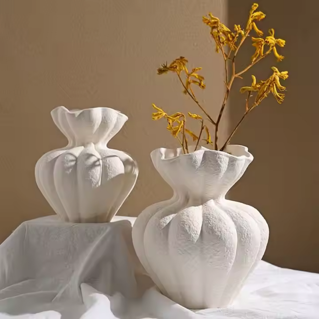 Ember Terracotta Vase, Hand-painted in Linen White or Jet Black, 8.6"D x 8.6"H