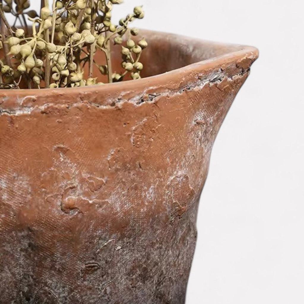 Valencia Carafe-Style Cement Planter, Hand-Painted in Aged Terracotta or Aged White, 8.5"D x 7"H