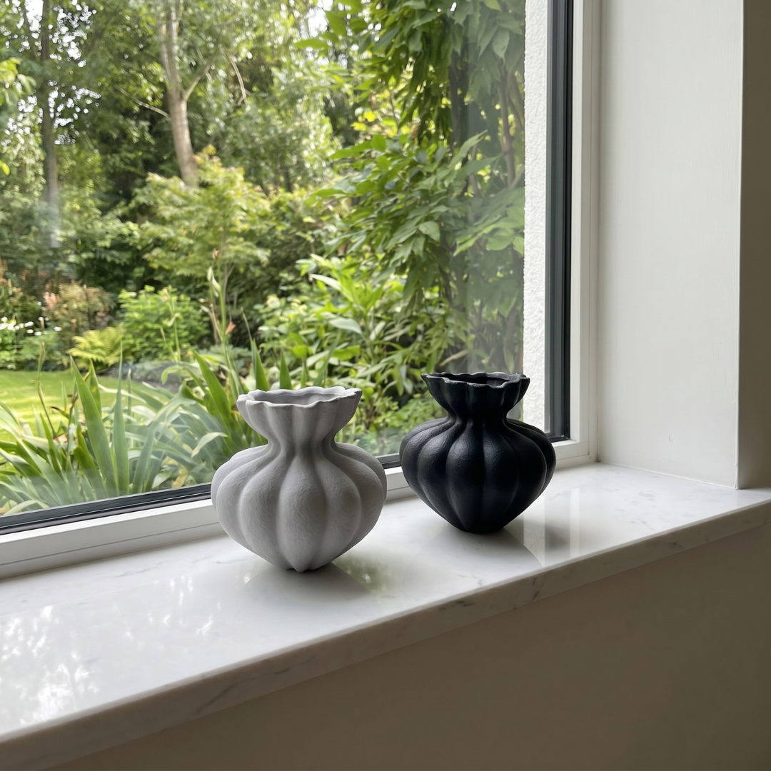 Ember Terracotta Vase, Hand-painted in Jet Black or Linen White, 8.6"D x 8.6"H