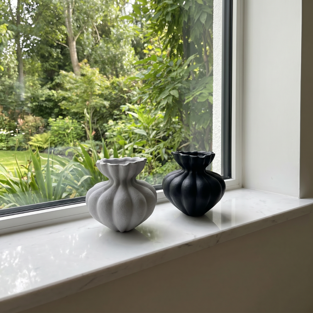 Ember Terracotta Vase, Hand-painted in Linen White or Jet Black, 8.6"D x 8.6"H