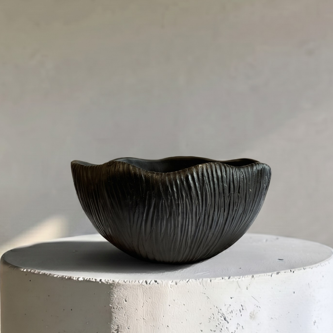 Somerset Bowl, Artisan Cement Display Piece Hand-painted in Linen White or Jet Black, 11.5"D x 5.5"H