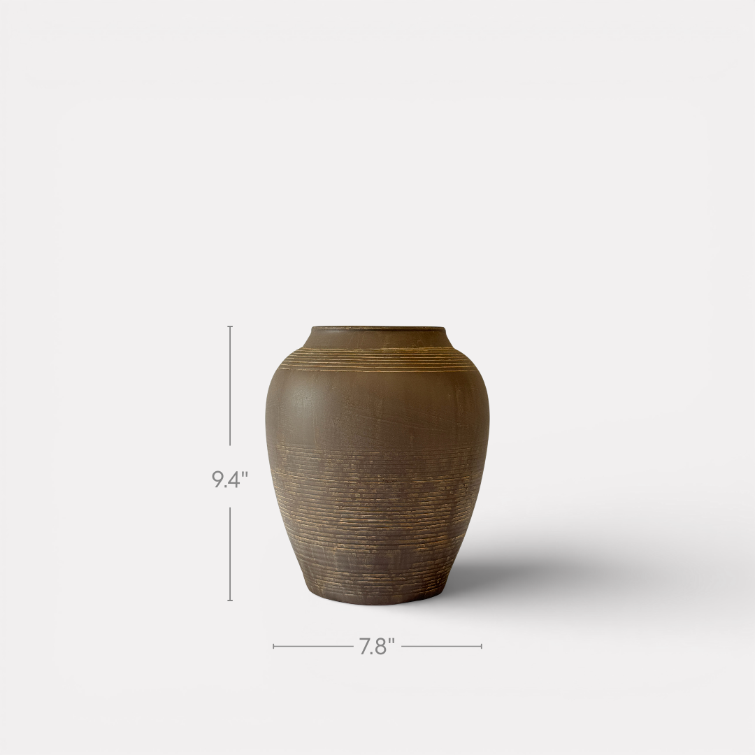 Heritage Classic Terracotta Vessel, Hand-Painted in Earthly Brown or Weathered Black, 7.8"D x 9.4"H