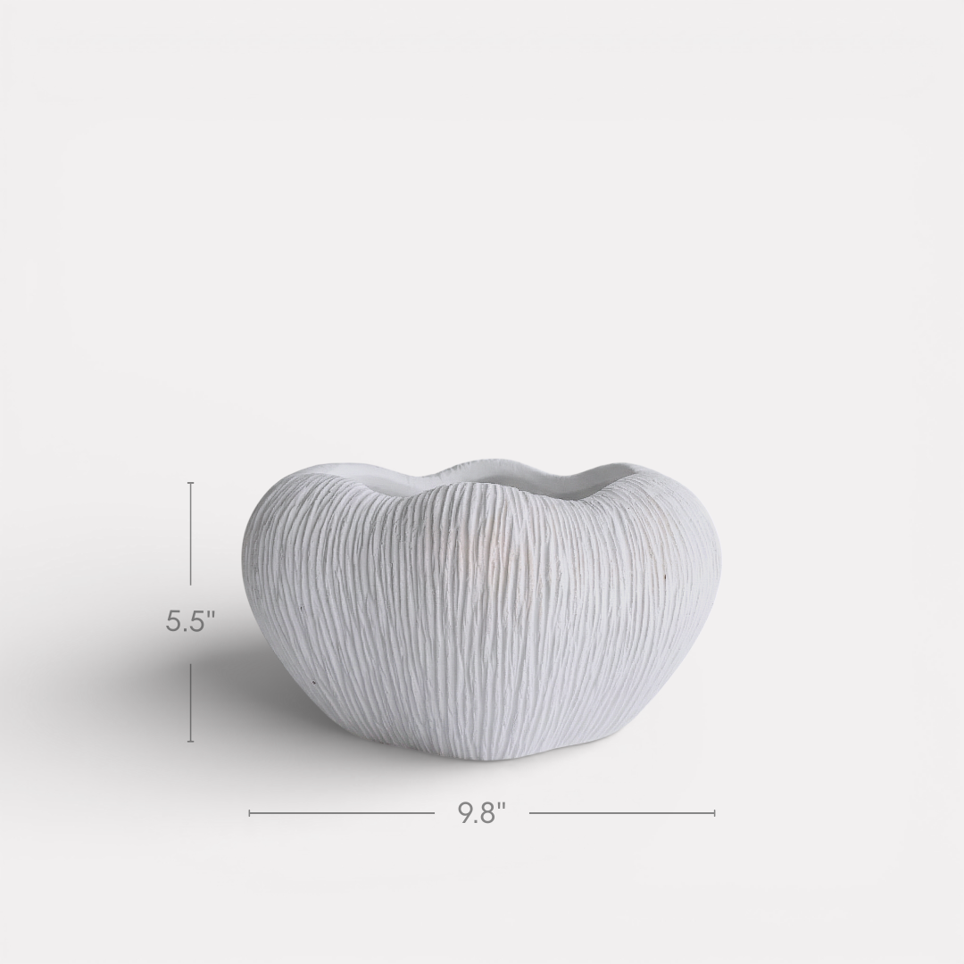 Zephyr Bowl, Artisan Cement Display Piece, Hand-painted in Linen White, 9.8"D x 5.5"H