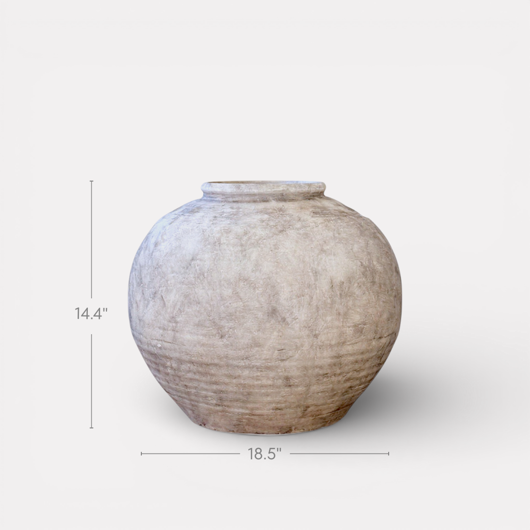 Greystone Fiber Clay Vessel in Aged White, 18.5"D x 14.4"H
