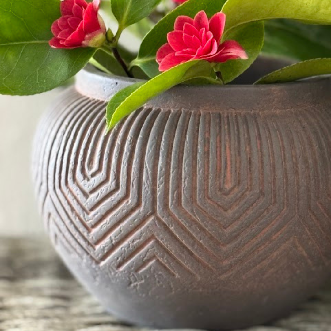 Linden Concrete Vessel in Rustic Umber or Natural Sandstone, 8"D X 6"H