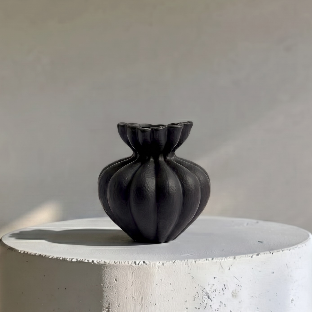 Ember Terracotta Vase, Hand-painted in Jet Black or Linen White, 8.6"D x 8.6"H