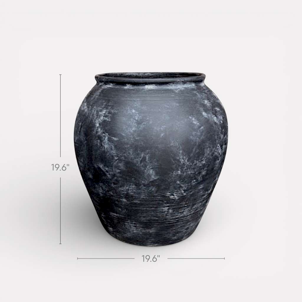 Cyprus XL, Fiber Clay Pot, Hand-painted in Weathered Black or Clamshell, 19.6"D x 19.6"H