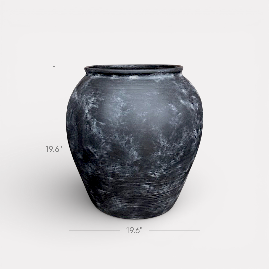 Cyprus XL, Fiber Clay Pot, Hand-painted in Weathered Black or Clamshell, 19.6"D x 19.6"H