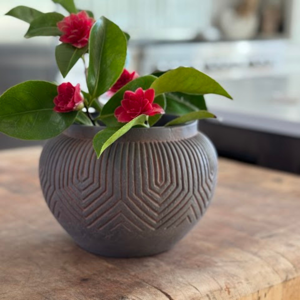 Linden Concrete Vessel in Rustic Umber or Natural Sandstone, 8"D X 6"H