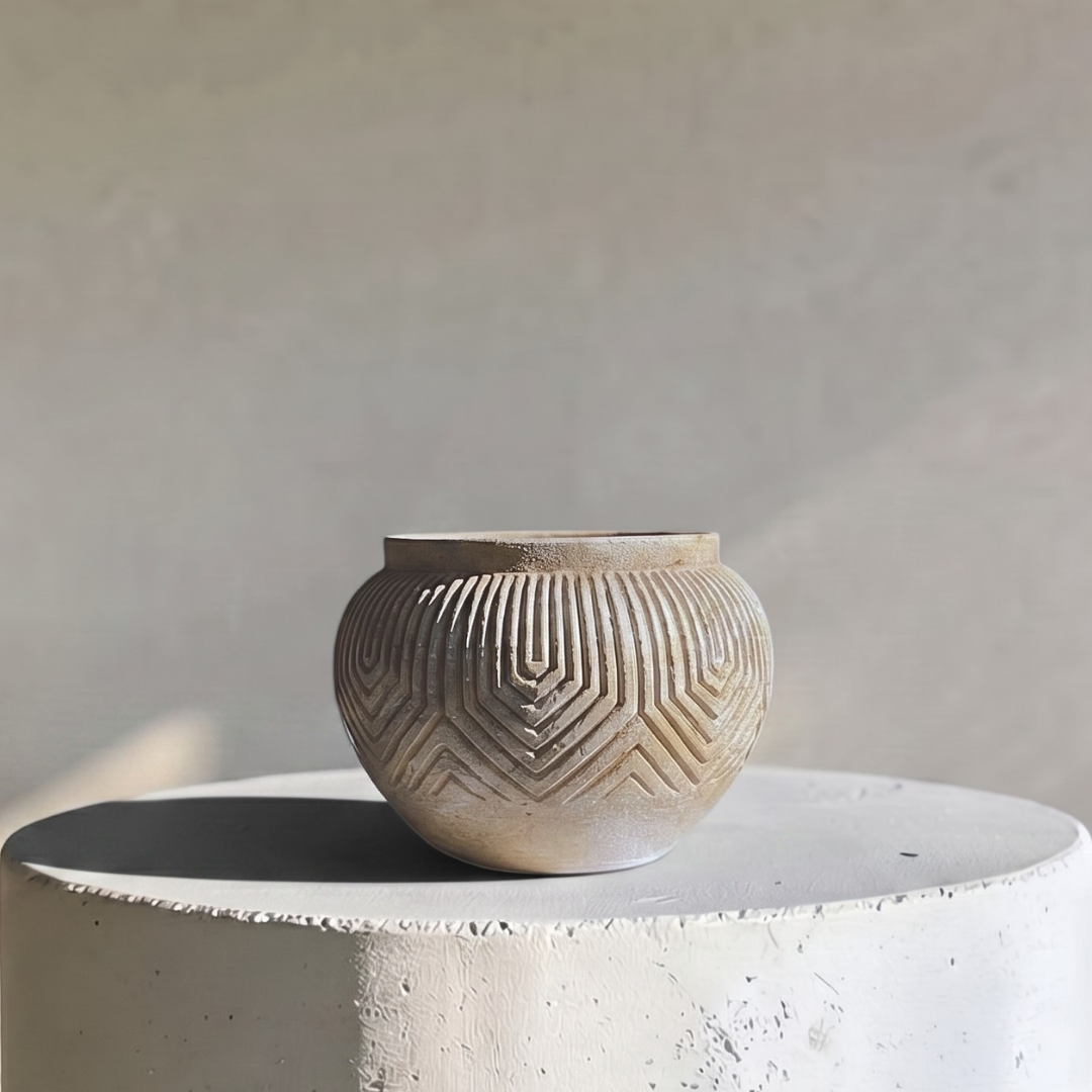 Linden Concrete Vessel Natural Sandstone or Rustic Umber, 8"D X 6"H