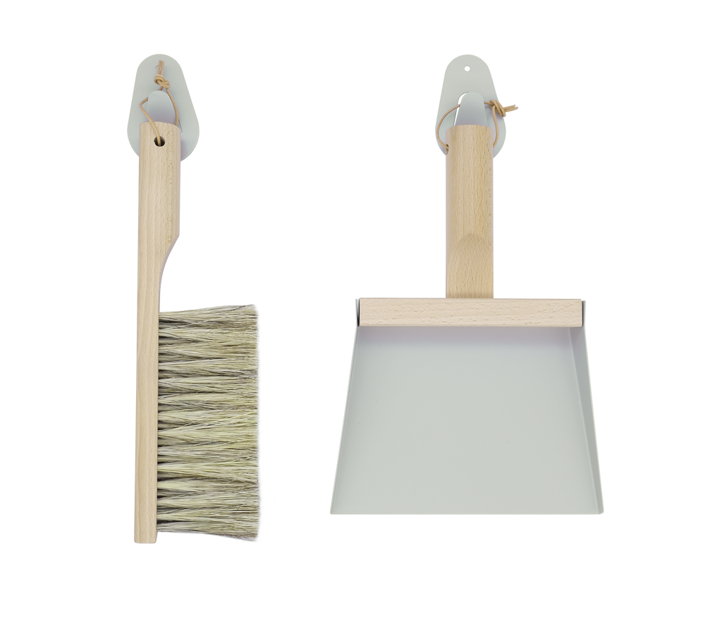 Andree Jardin NATURAL GRAY---"Mr & Mrs Clynk" Hand Brush, Dustpan and Wall Hooks
