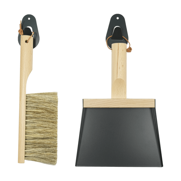 Andree Jardin NATURAL BLACK "Mr & Mrs Clynk" Hand Brush, Dustpan and Wall Hooks