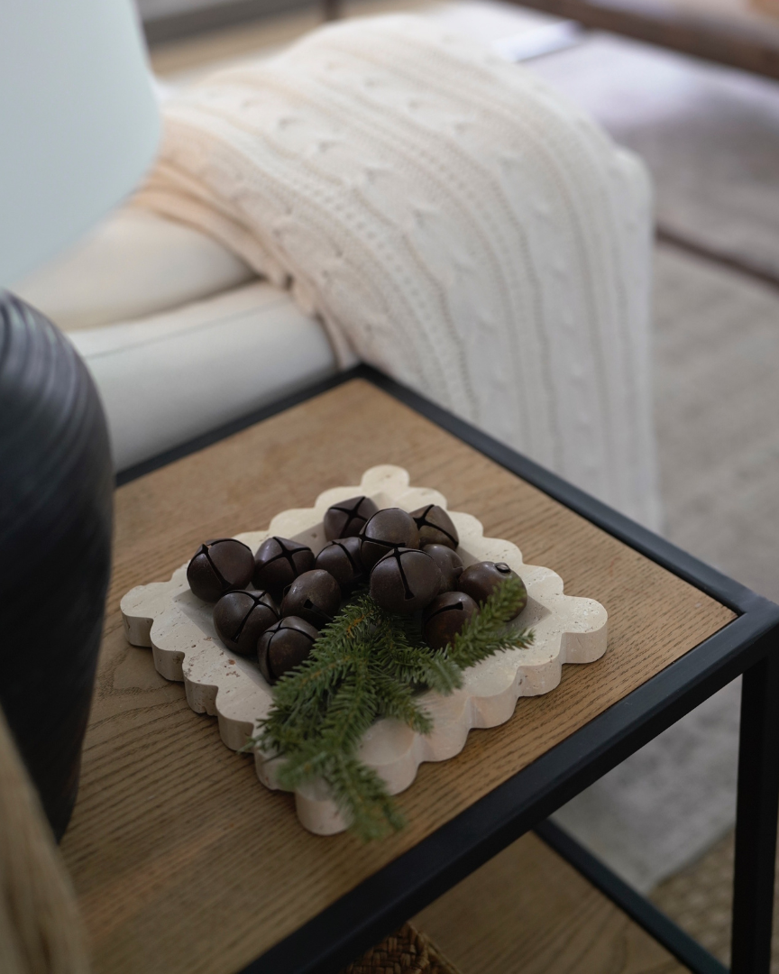 Penelope Scalloped-edge Tray in Beige Travertine