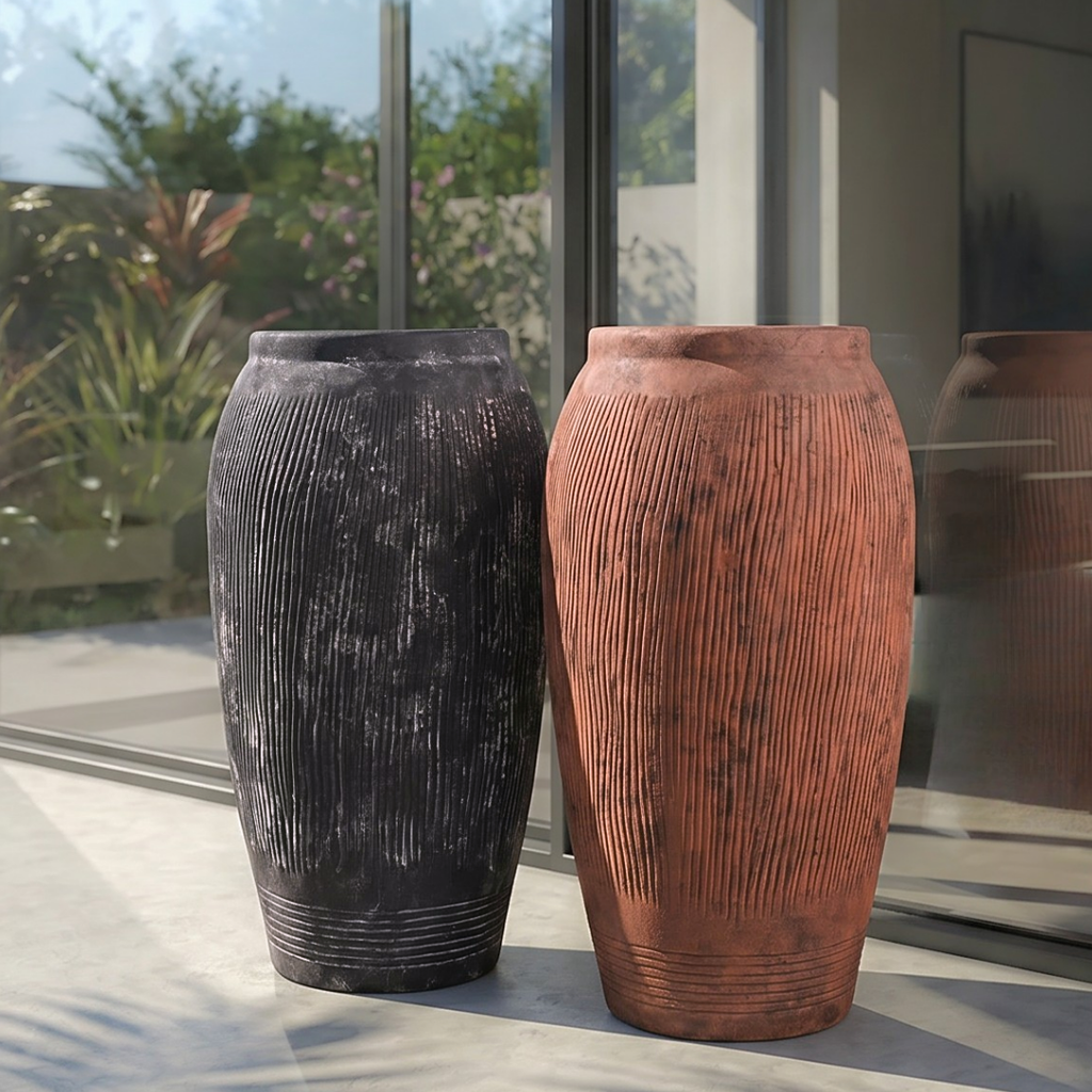Pompeii Colossus, Fiber Clay Vessel in Weathered Black, Burnt Sienna or Aged Gray 11"D x 20"H
