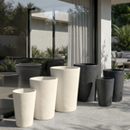 Tahiti Fiber Clay Planter, Hand-painted in Weathered Black or White Shiplap