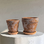 Venice Cement Planter with Dish and Drainage Hole, Handcrafted in Aged Terracotta, Medium & Large