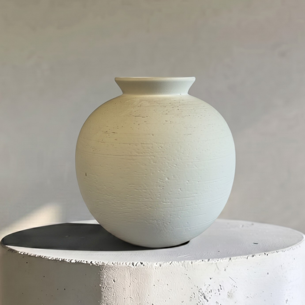 Relic, Terracotta Vessel, Hand-painted in Linen White, 10.2"D x 10.6"H