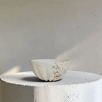 Corona Borealis, White Travertine mid-size bowl, curvilinear-edged Detail