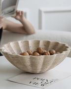 Crescendo Large Beige Travertine Bowl with Scalloped-edge Detail