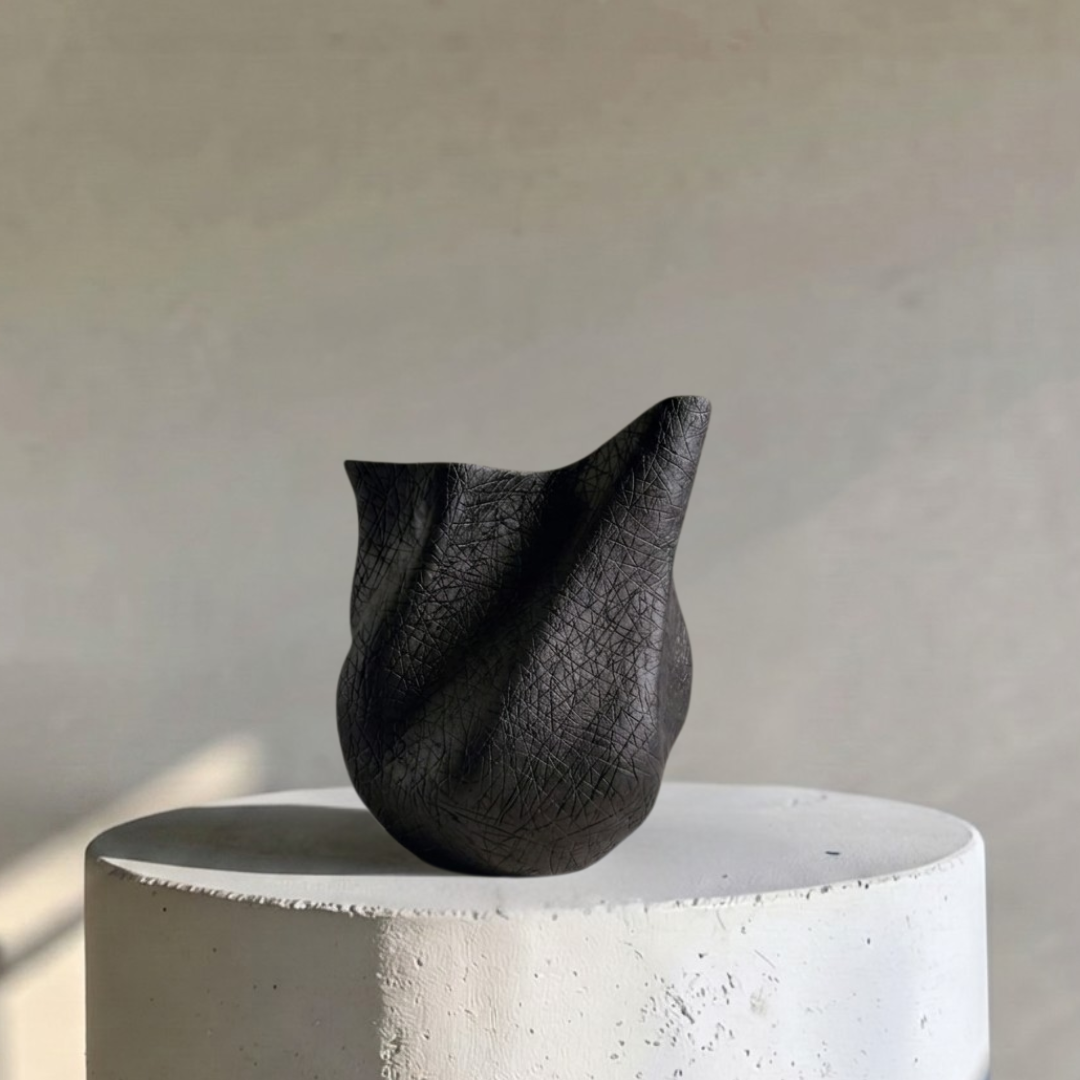 Everest Terracotta Vessel, Hand-painted in Linen White or Jet Black, 11.4"L x 10"W x 13"H