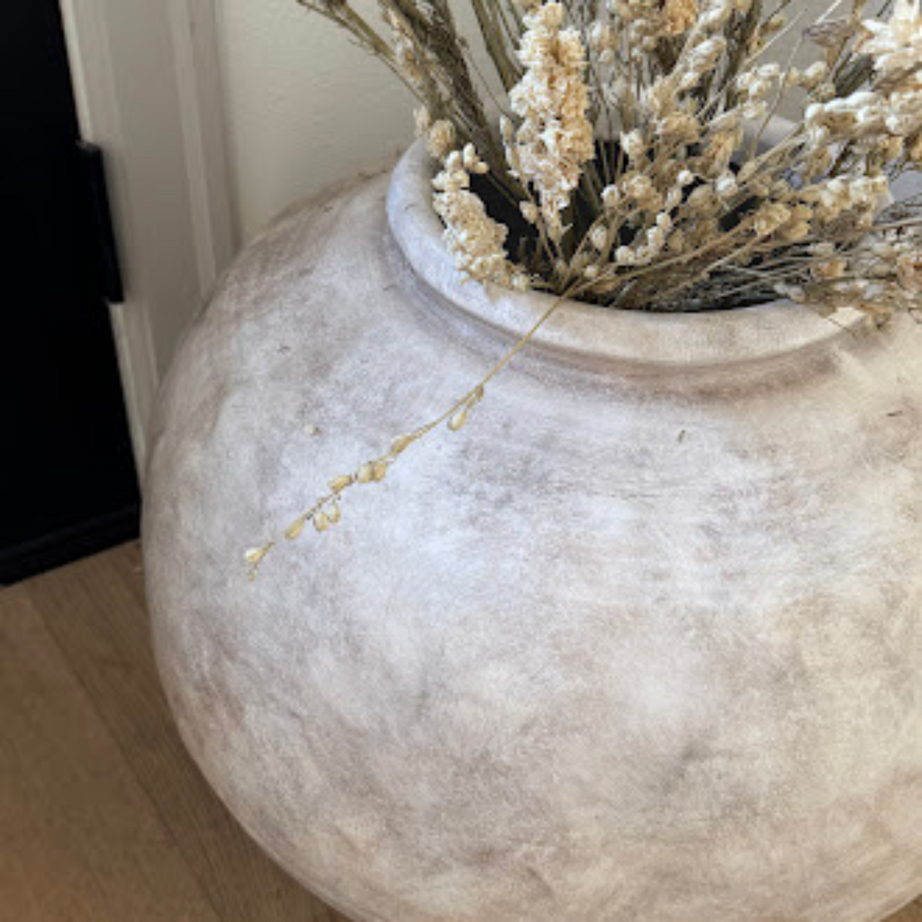 Greystone Fiber Clay Vessel in Aged White, 18.5"D x 14.4"H