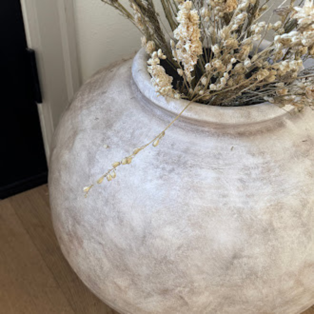 Greystone Fiber Clay Vessel in Aged White, 18.5"D x 14.4"H