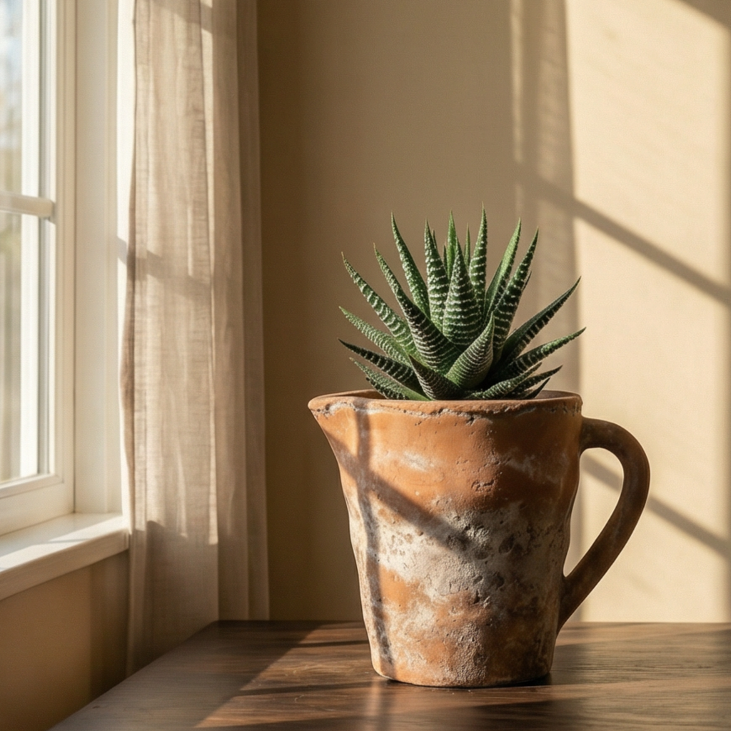 Valencia Carafe-Style Cement Planter, Hand-Painted in Aged Terracotta or Aged White, 8.5"D x 7"H