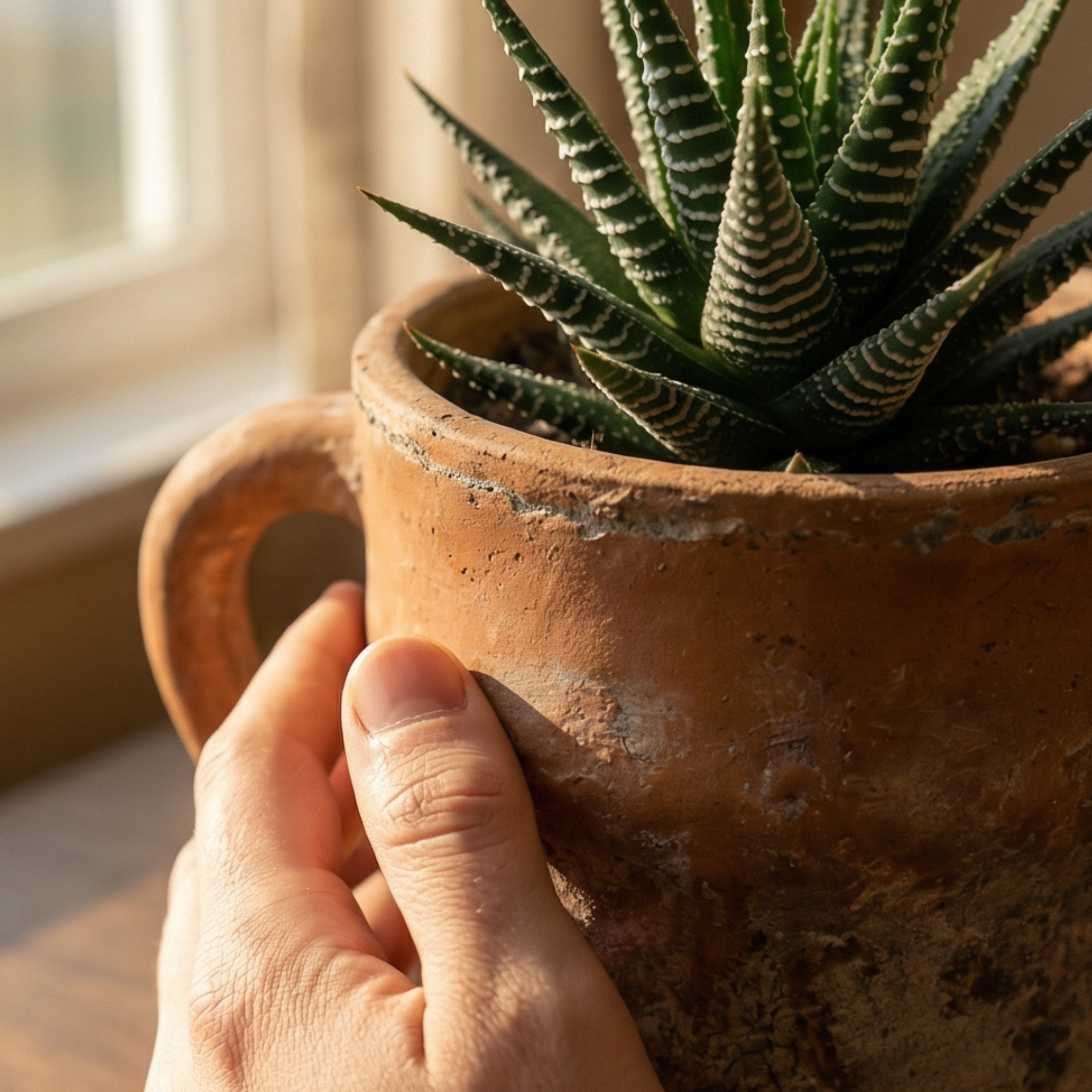 Valencia Carafe-Style Cement Planter, Hand-Painted in Aged Terracotta or Aged White, 8.5"D x 7"H