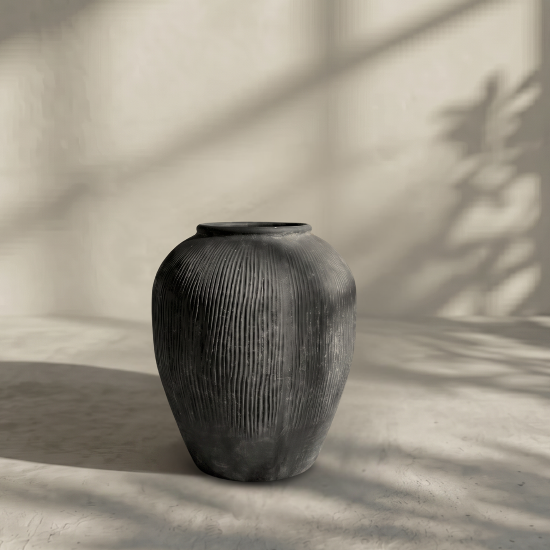 Pompeii Terranova, Fiber Clay Vessel in Weathered Black, Aged Gray, or Antique Umber, 14.1"D x 15.7"H