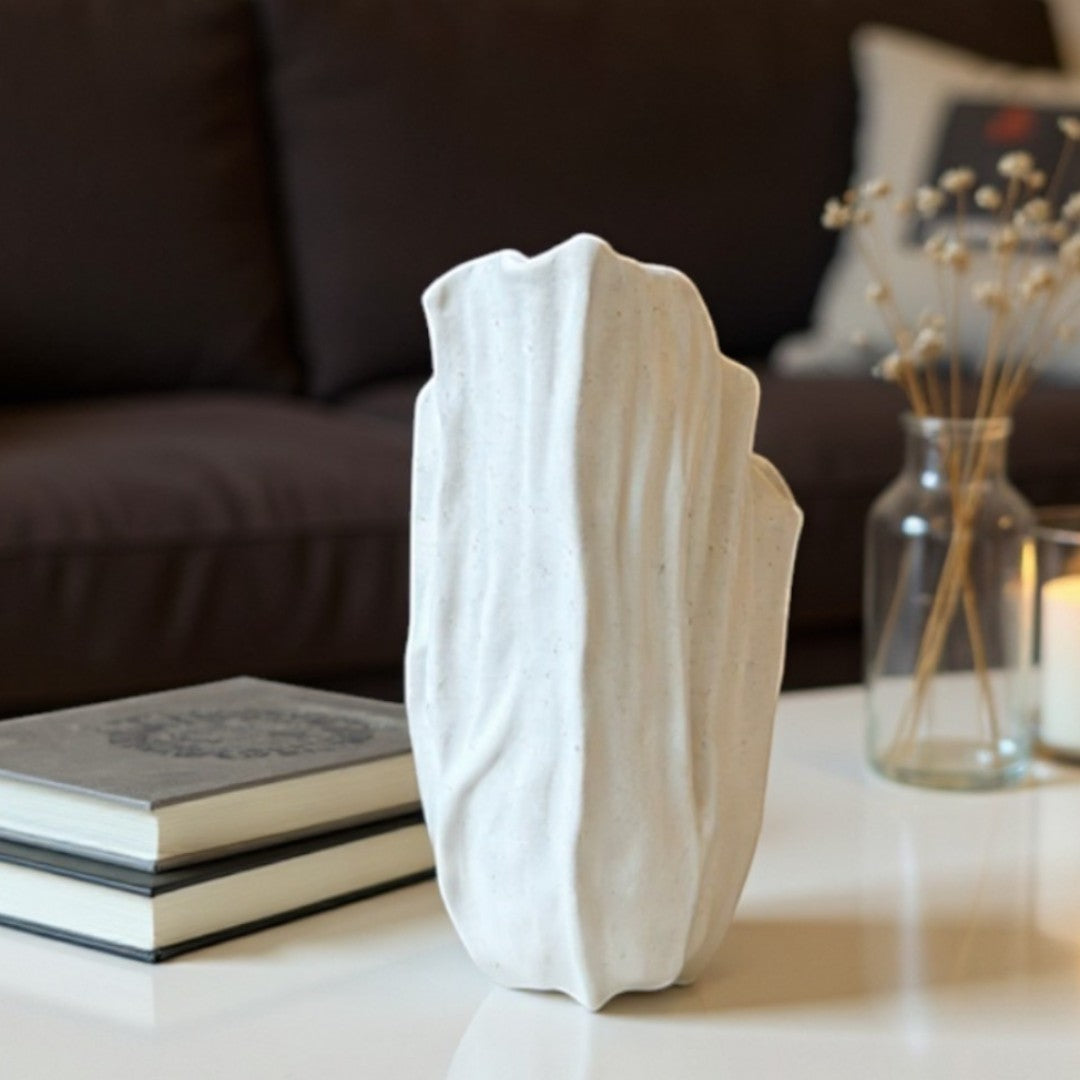 Lunaria Ivory Ceramic Sculptural Vase, 4.9"L x 4.5"W x 8.7"H