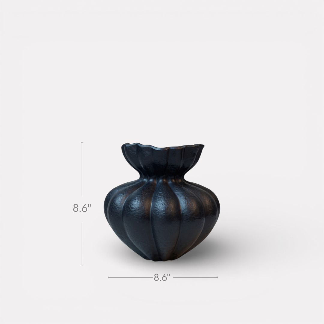 Ember Terracotta Vase, Hand-painted in Jet Black or Linen White, 8.6"D x 8.6"H