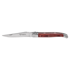 Steak knife with a red pakkawood handle