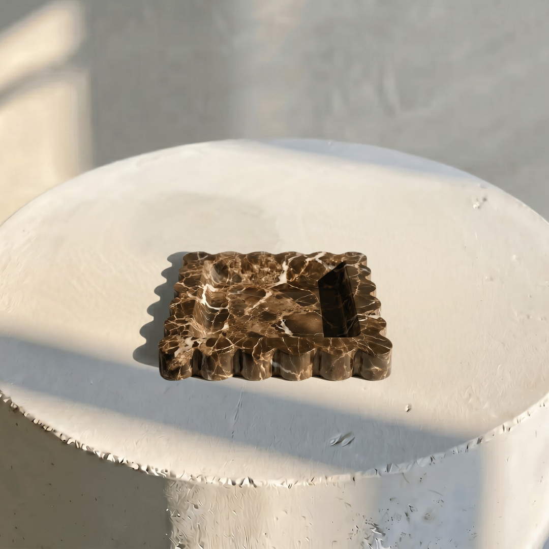 Penelope Scalloped-edge Tray in Café Marble